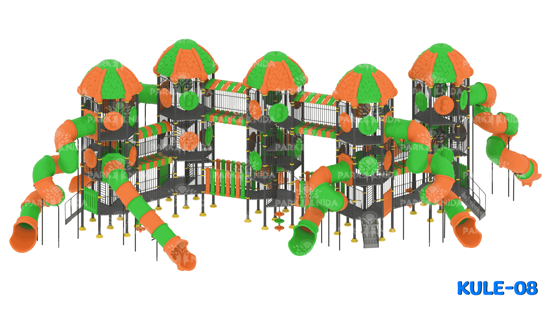 KULE-08 5-12 Yaş 5 Kuleli 8 Kaydıraklı Dev Kule Temalı Çocuk Oyun Parkı
