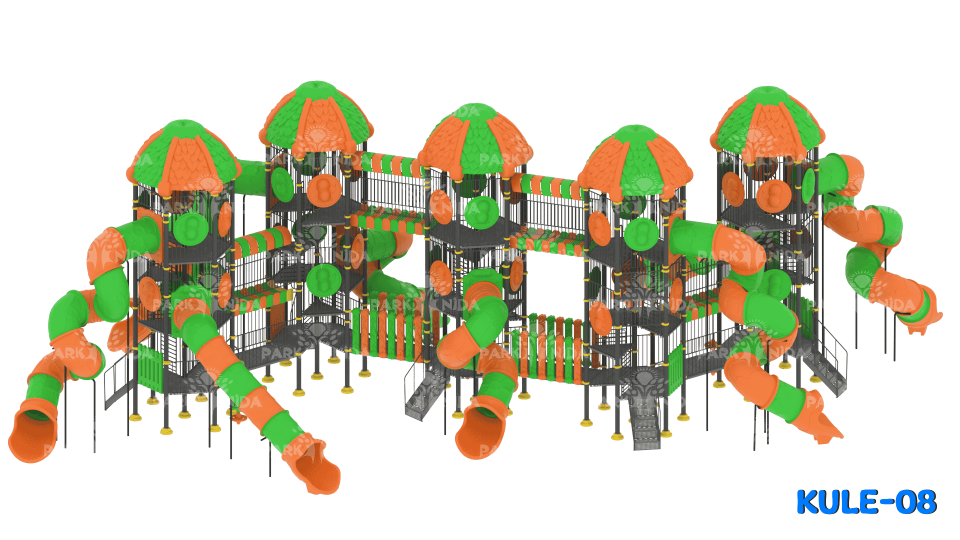 KULE-08 5-12 Yaş 5 Kuleli 8 Kaydıraklı Dev Kule Temalı Çocuk Oyun Parkı