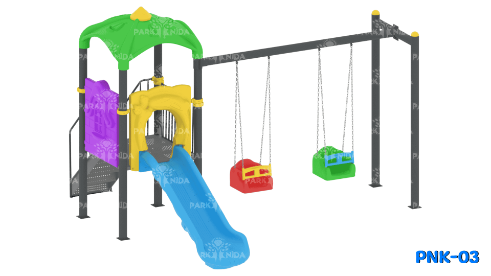 PNK-03 3-12 Yaş 1 Kaydıraklı İkili Salıncaklı Çocuk Oyun Parkı