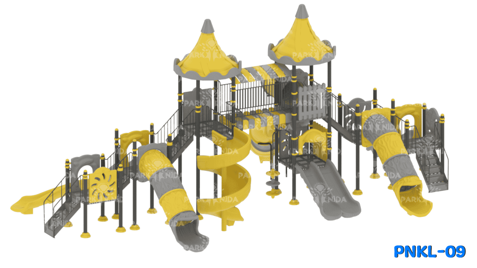 PNKL-09 5-12 Yaş 6 Kuleli 8 Kaydıraklı Kale Temalı Çocuk Oyun Parkı