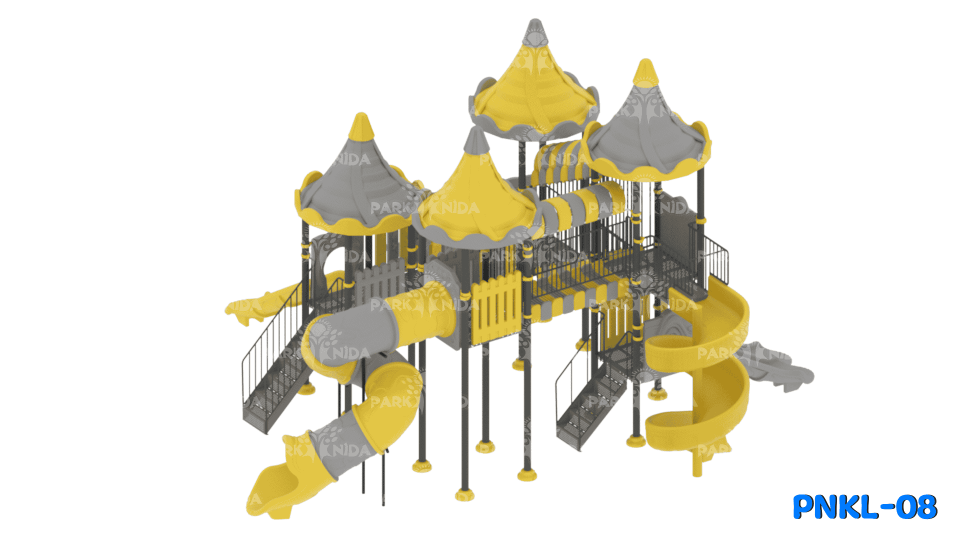 PNKL-08 2-5 Yaş 4 Kuleli 5 Kaydıraklı Kale Temalı Çocuk Oyun Parkı