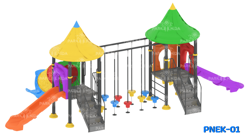 PNEK-01 8-14 Yaş 3 Kaydıraklı Tırmanma Üniteli Çocuk Oyun Parkı