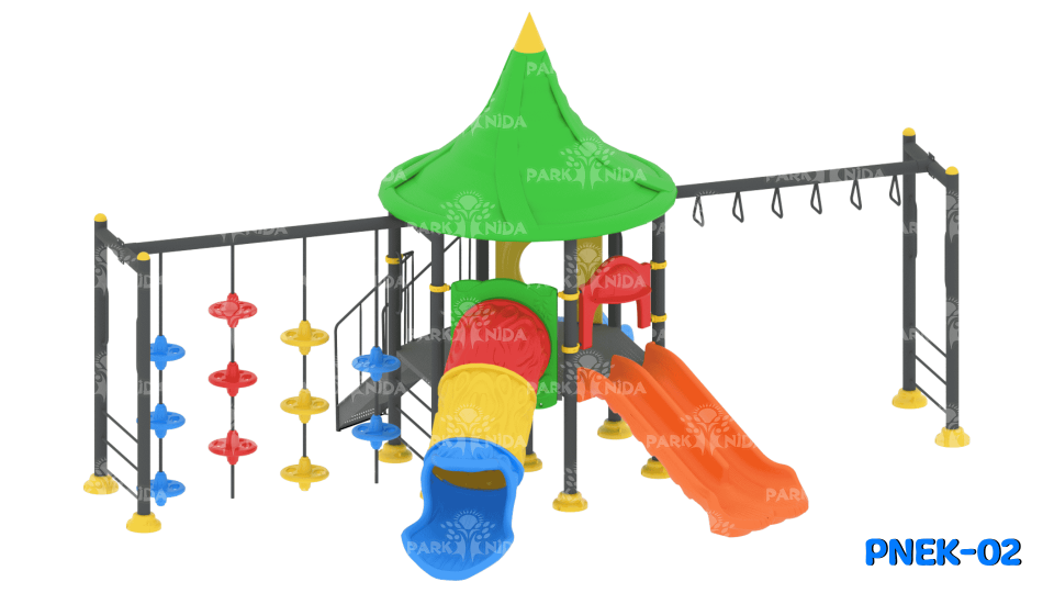 PNEK-02 8-14 Yaş 2 Kaydıraklı Tırmanma Üniteli Çocuk Oyun Parkı