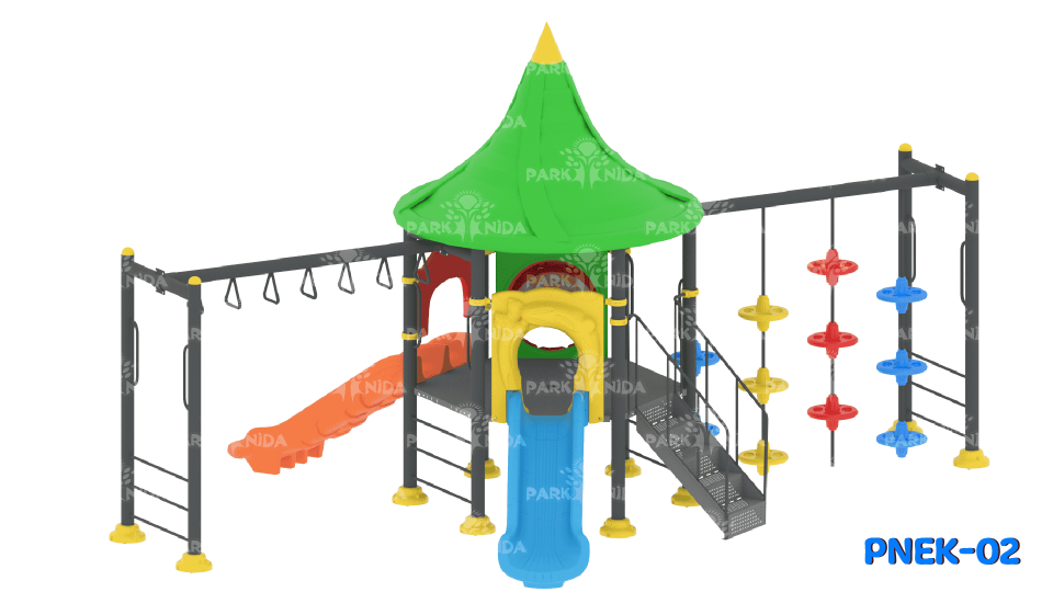 PNEK-02 8-14 Yaş 2 Kaydıraklı Tırmanma Üniteli Çocuk Oyun Parkı