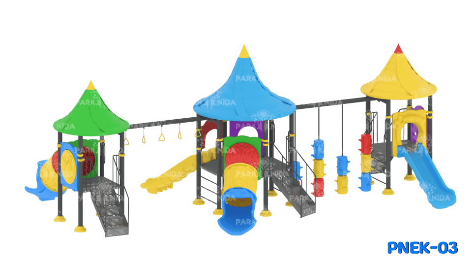 PNEK-03 5-12 Yaş 5 Kaydıraklı Tırmanma Üniteli Çocuk Oyun Parkı