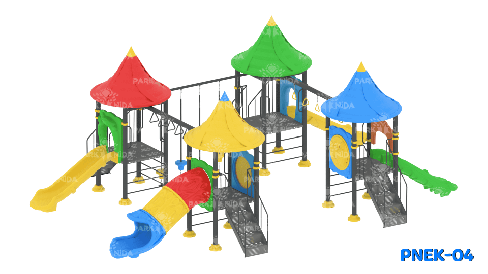 PNEK-04 3-12 Yaş 4 Kaydıraklı Tırmanma Üniteli Çocuk Oyun Parkı