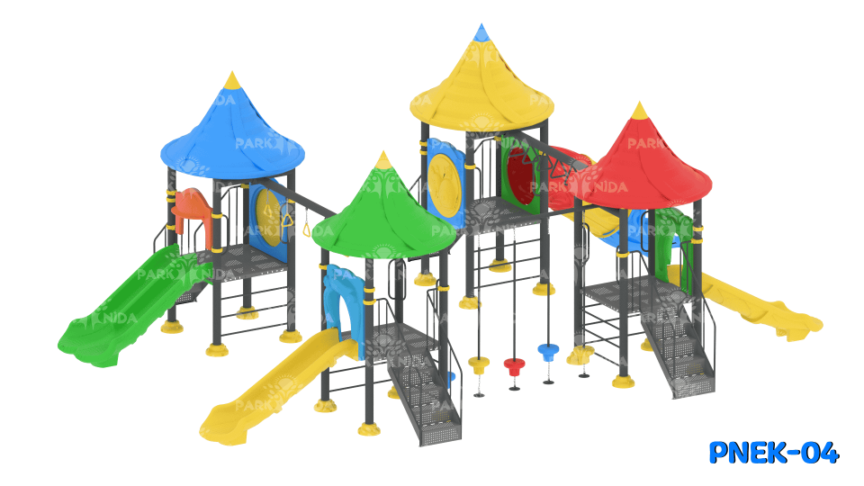 PNEK-04 3-12 Yaş 4 Kaydıraklı Tırmanma Üniteli Çocuk Oyun Parkı