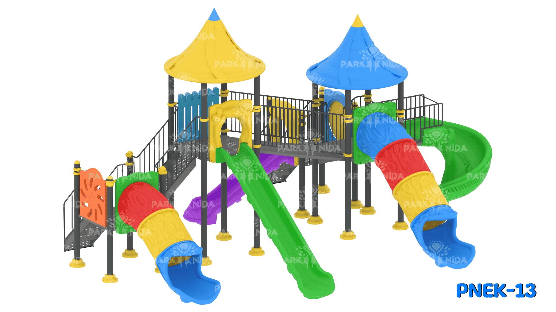 PNEK-13 5-12 Yaş 3 Kaydıraklı Köprülü Çocuk Oyun Parkı