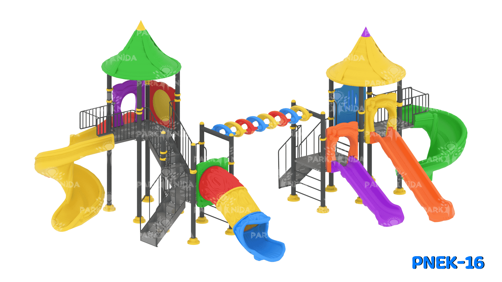 PNEK-16 5-12 Yaş 4 Kuleli 5 Kaydıraklı Elit Klasik Çocuk Oyun Parkı