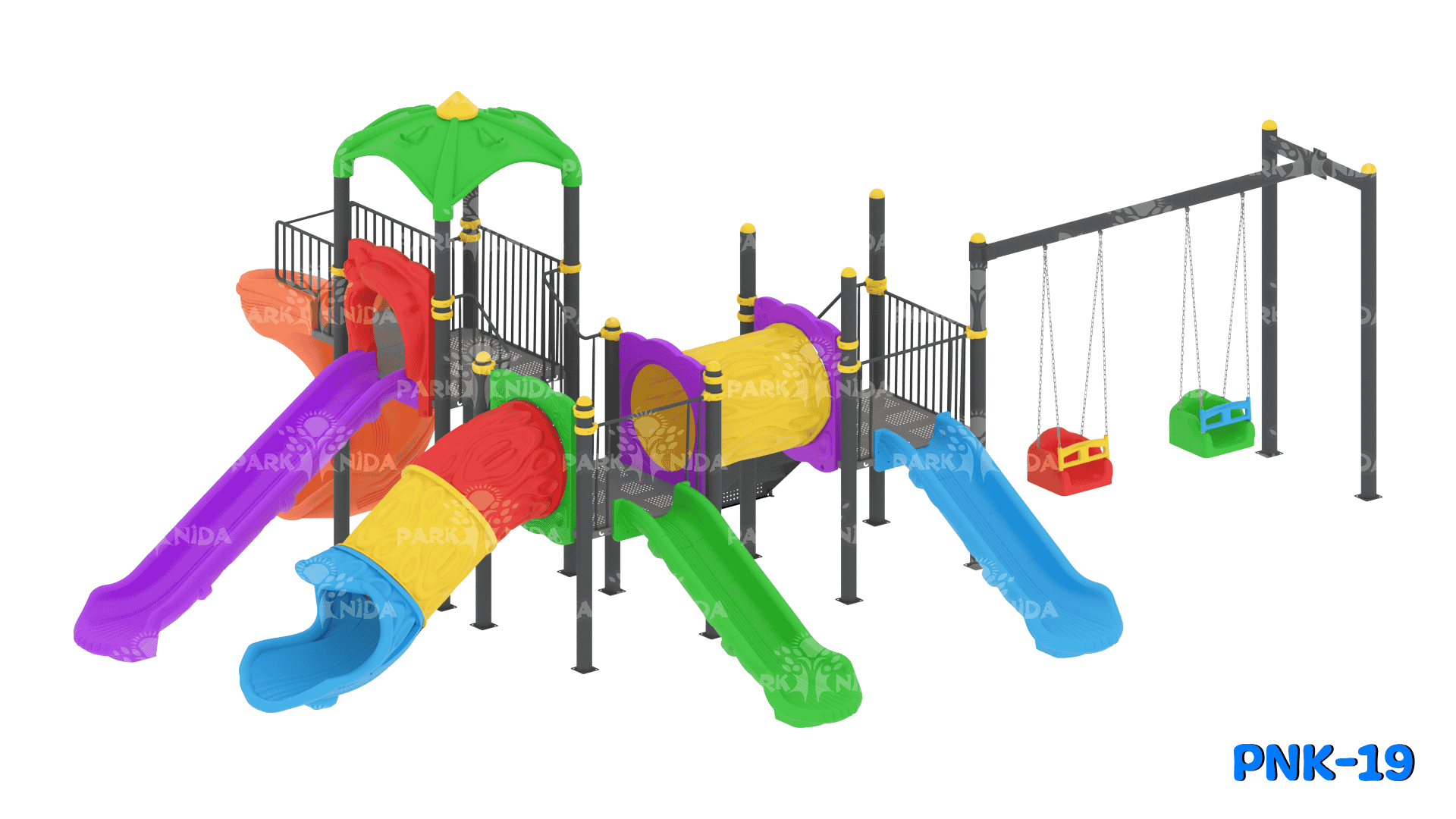 PNK-19 3-12 Yaş 4 Kaydıraklı İkili Salıncaklı Çocuk Oyun Parkı