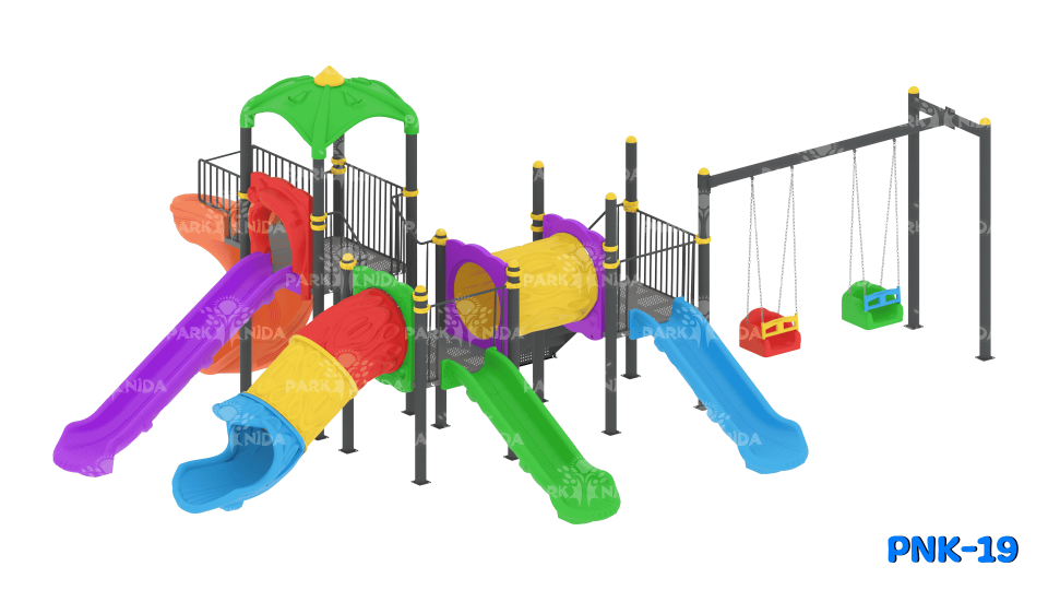 PNK-19 3-12 Yaş 4 Kaydıraklı İkili Salıncaklı Çocuk Oyun Parkı