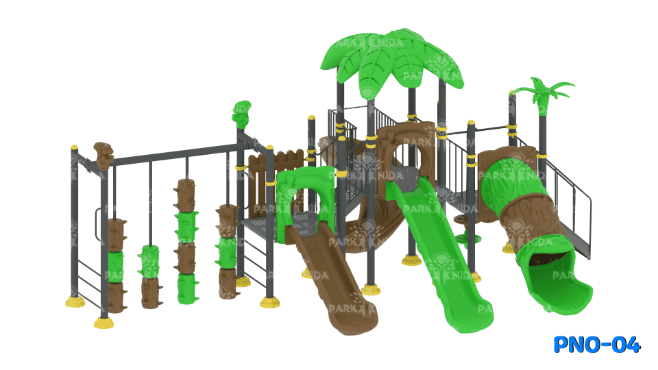 PNO-04 8-14 Yaş 4 Kaydıraklı Tırmanma Üniteli Çocuk Oyun Parkı