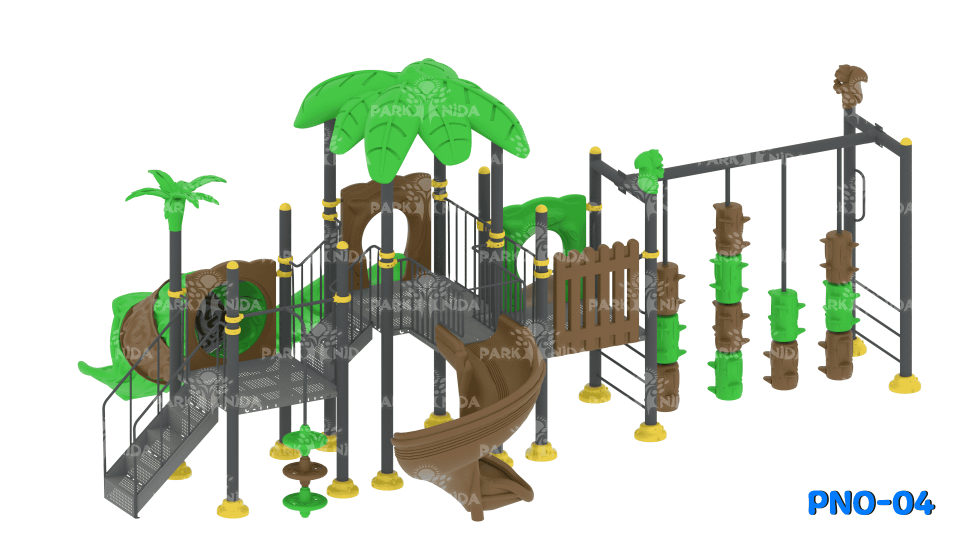 PNO-04 8-14 Yaş 4 Kaydıraklı Tırmanma Üniteli Çocuk Oyun Parkı