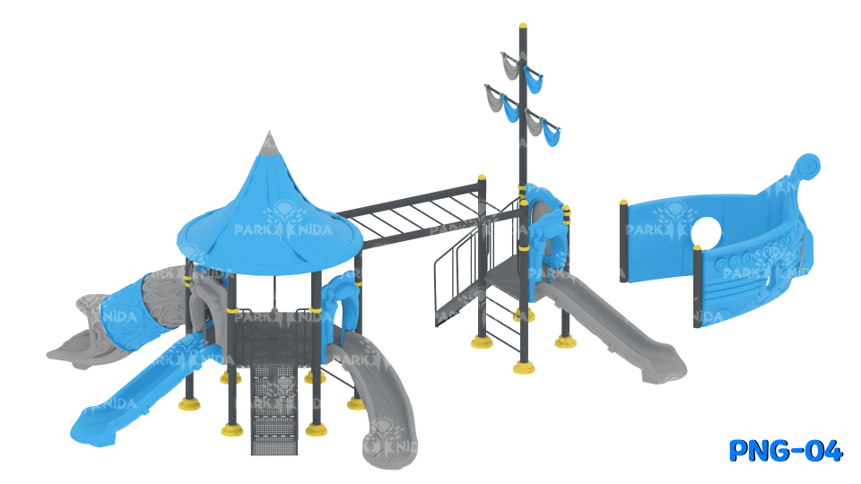 PNG-04 3-12 Yaş 2 Kuleli 4 Kaydıraklı Gemi Temalı Çocuk Oyun Parkı