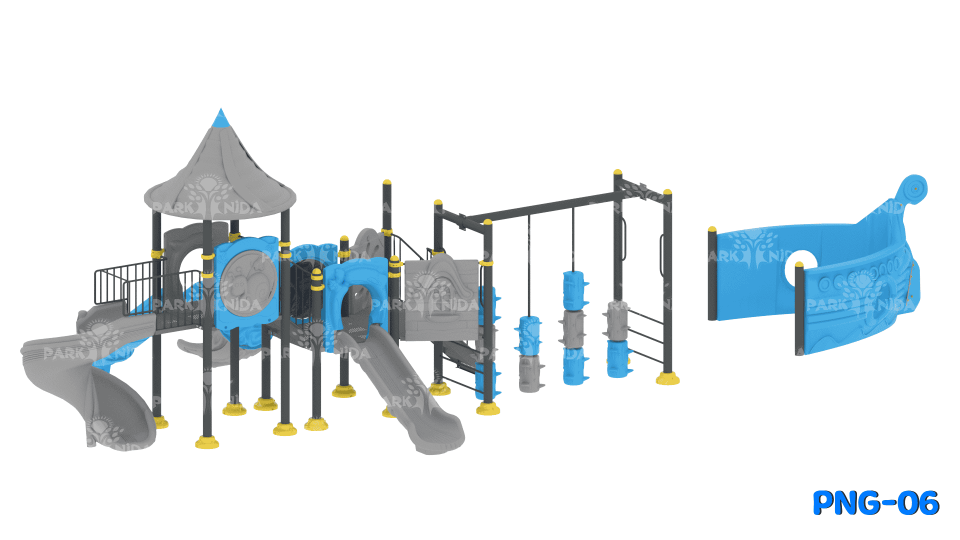 PNG-06 5-12 Yaş 5 Kuleli 4 Kaydıraklı Gemi Temalı Çocuk Oyun Parkı