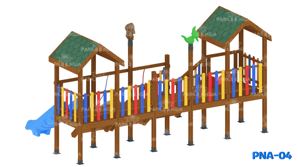 PNA-04 3-12 Yaş 2 Kaydıraklı Salıncaklı Ahşap Çocuk Oyun Parkı