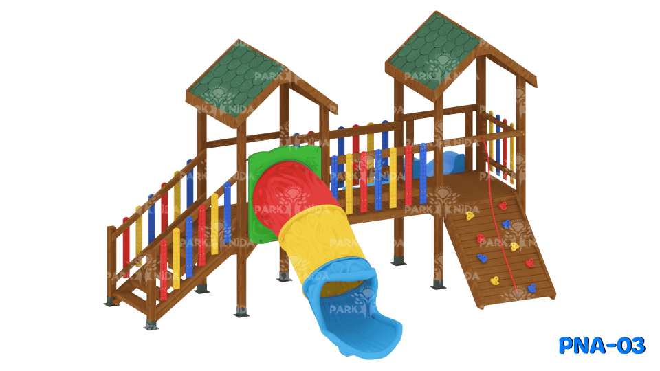 PNA-03 3-12 Yaş 2 Kaydıraklı Salıncaklı Ahşap Çocuk Oyun Parkı