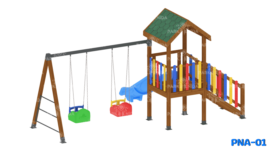 PNA-01 3-12 Yaş 1 Kaydıraklı Salıncaklı Ahşap Çocuk Oyun Parkı