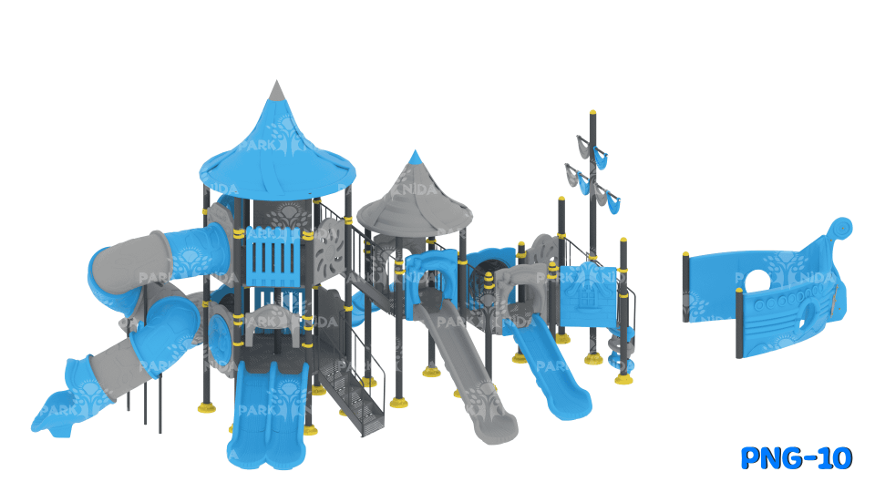 PNG-10 5-12 Yaş 5 Kuleli 7 Kaydıraklı Gemi Temalı Çocuk Oyun Parkı