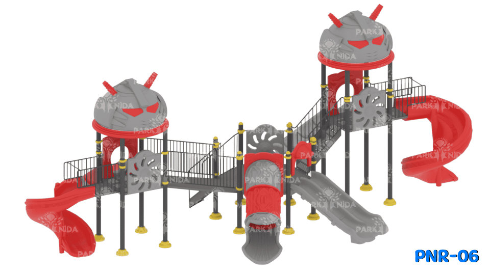 PNR-06 5-12 Yaş 2 Kuleli 6 Kaydıraklı Robot Figürlü Çocuk Oyun Parkı