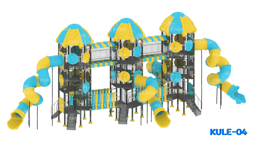 KULE-04 5-12 Yaş 3 Kuleli 5 Kaydıraklı Dev Kule Temalı Çocuk Oyun Parkı