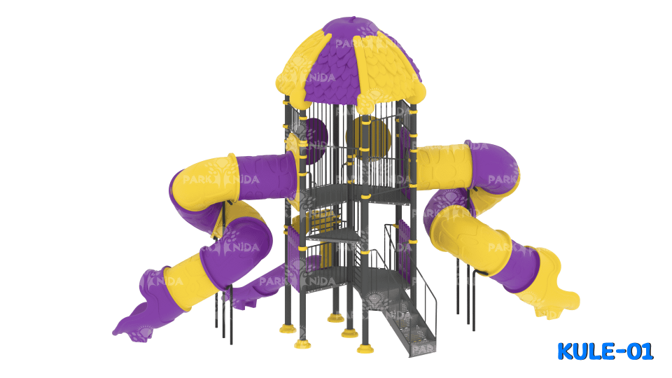 KULE-01 8-14 Yaş 1 Kuleli 3 Kaydıraklı Dev Kule Temalı Çocuk Oyun Parkı
