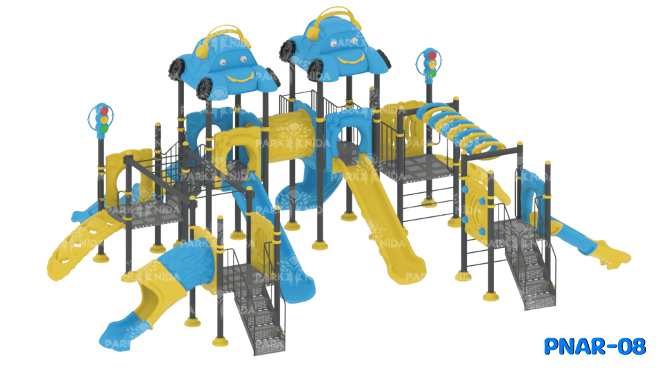 PNAR-08 5-12 Yaş 6 Kuleli 7 Kaydıraklı Araba Temalı Çocuk Oyun Parkı