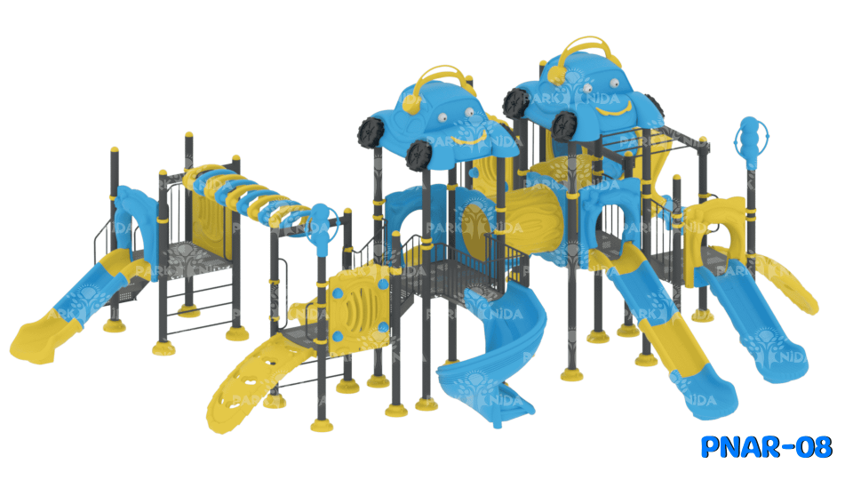 PNAR-08 5-12 Yaş 6 Kuleli 7 Kaydıraklı Araba Temalı Çocuk Oyun Parkı