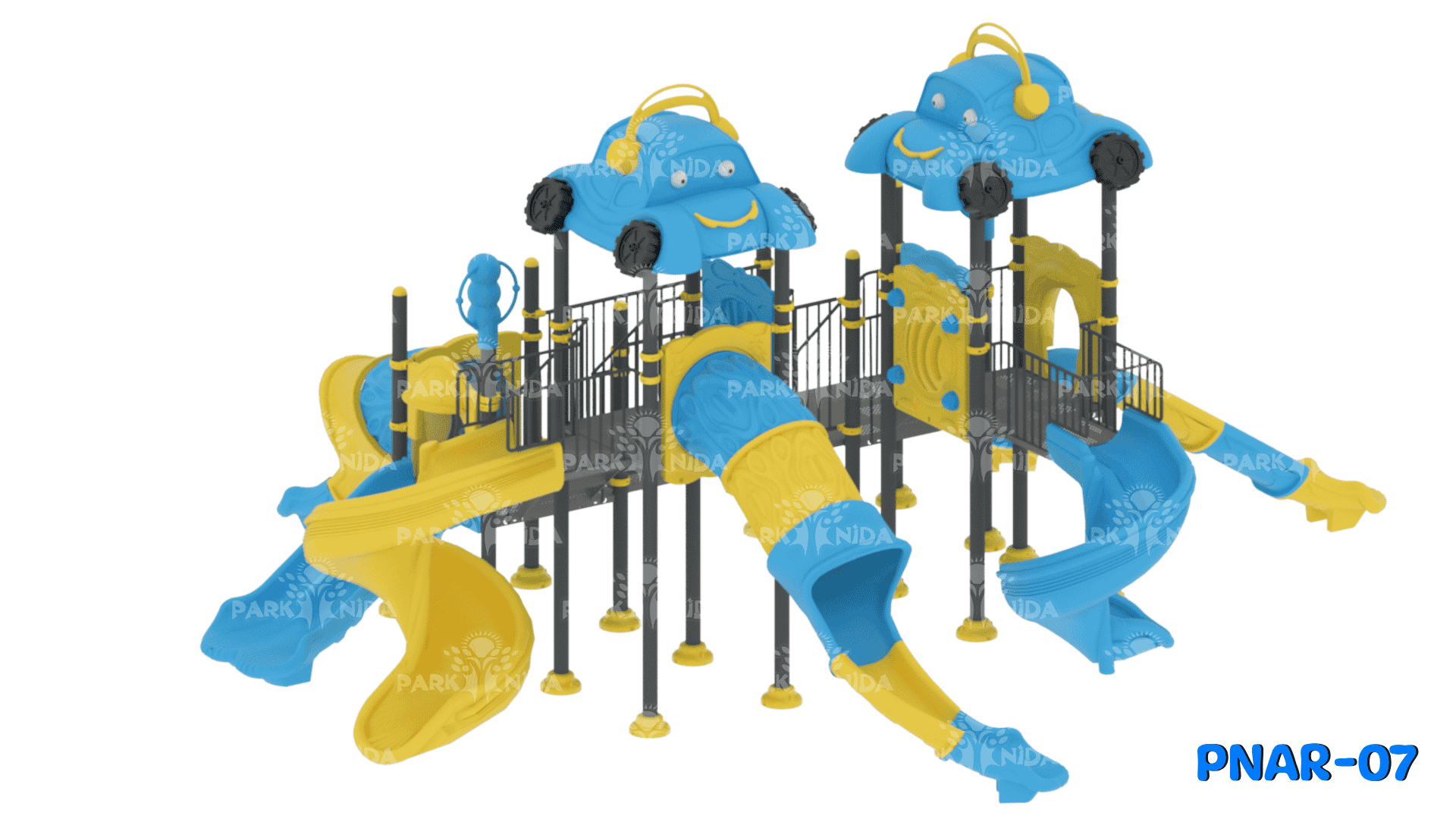 PNAR-07 5-12 Yaş 4 Kuleli 7 Kaydıraklı Araba Temalı Çocuk Oyun Parkı