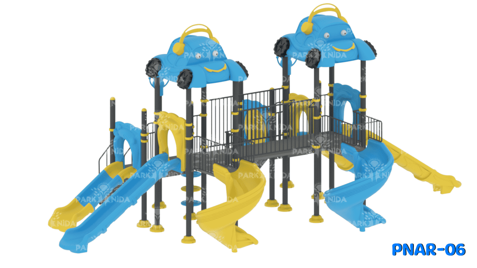 PNAR-06 8-14 Yaş 4 Kuleli 6 Kaydıraklı Araba Temalı Çocuk Oyun Parkı