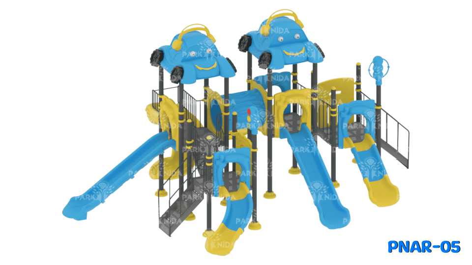 PNAR-05 3-12 Yaş 3 Kuleli 6 Kaydıraklı Araba Temalı Çocuk Oyun Parkı