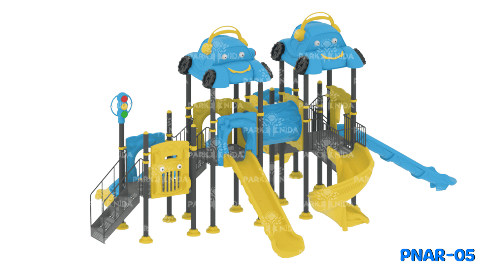 PNAR-05 3-12 Yaş 3 Kuleli 6 Kaydıraklı Araba Temalı Çocuk Oyun Parkı