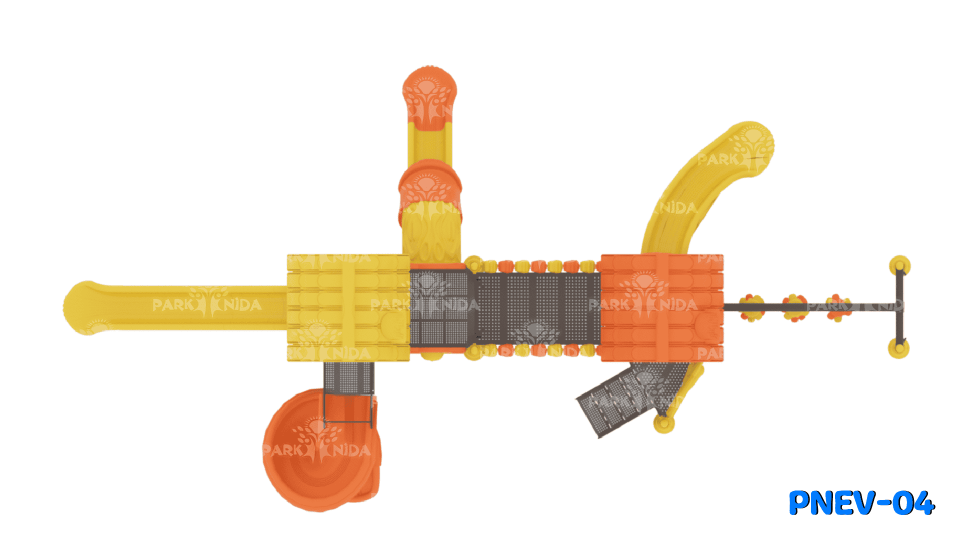 PNEV-04 5-12 Yaş 4 Kuleli 4 Kaydıraklı Ev Temalı Çocuk Oyun Parkı