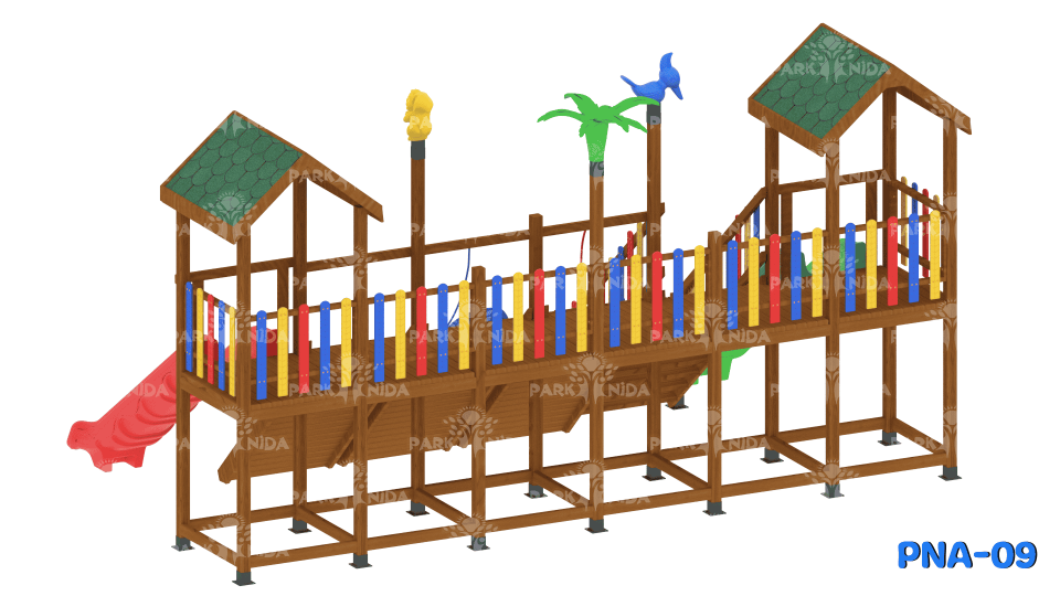 PNA-09 3-12 Yaş 2 Kaydıraklı Salıncaklı Ahşap Oyun Parkı