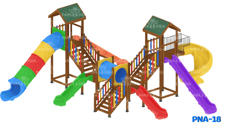PNA-18 3-12 Yaş 6 Kaydıraklı Ahşap Çocuk Oyun Parkı