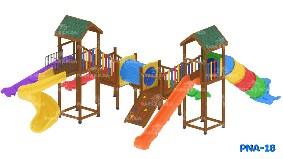 PNA-18 3-12 Yaş 6 Kaydıraklı Ahşap Çocuk Oyun Parkı