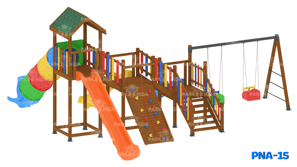 PNA-15 3-12 Yaş 3 Kaydıraklı Salıncaklı Ahşap Oyun Parkı