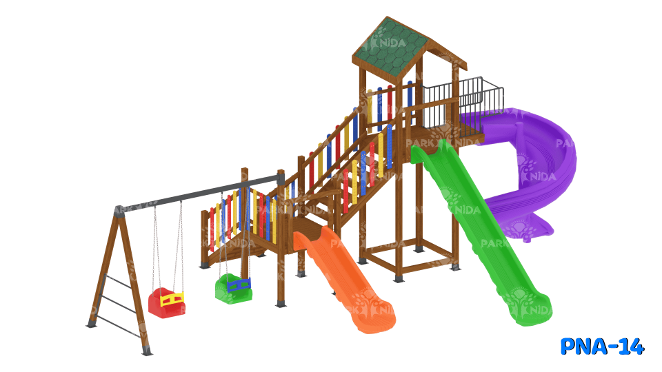 PNA-14 3-12 Yaş 3 Kaydıraklı Salıncaklı Ahşap Oyun Parkı