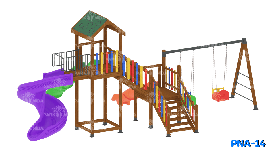 PNA-14 3-12 Yaş 3 Kaydıraklı Salıncaklı Ahşap Oyun Parkı