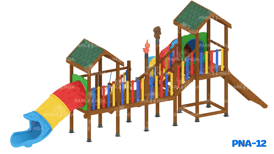 PNA-12 3-12 Yaş 3 Kaydıraklı Salıncaklı Ahşap Oyun Parkı