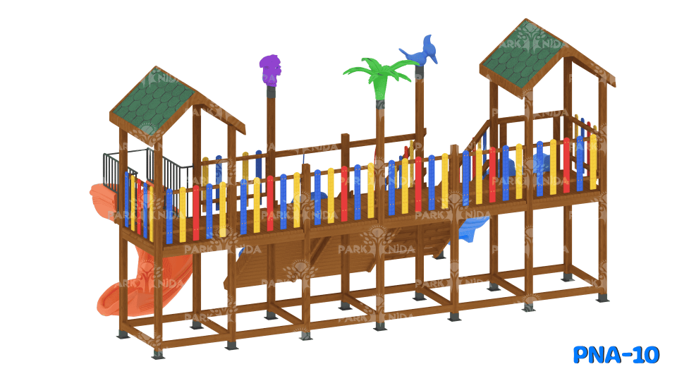 PNA-10 3-12 Yaş 2 Kaydıraklı Salıncaklı Ahşap Oyun Parkı
